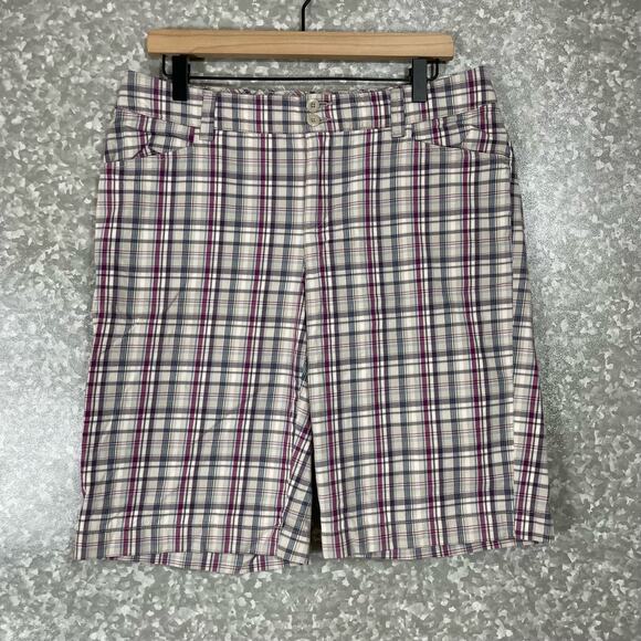 Eddie Bauer Women's Preppy Purple Plaid Bermuda Shorts - Size 10 - 12" Inseam - Picture 1 of 7